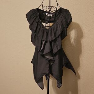 Gray Ruffled Sleeveless Blouse